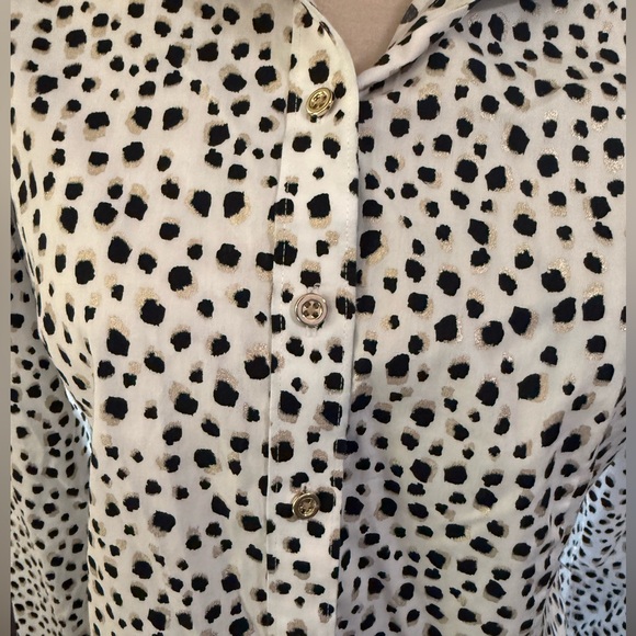 Talbots Perfect Shirt Size 6 Dainty Dot Black & Gold on White Button Up Non-Iron - Picture 2 of 2